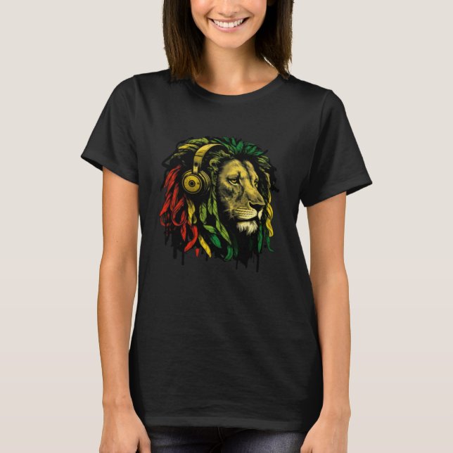 Rasta Reggae Lion Of Judah Jamaican Pride Rastafar T-Shirt (Front)