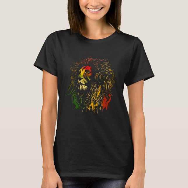 Rasta Reggae Lion Of Judah Rastafarian Pride Regga T-Shirt (Front)