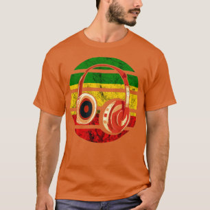 Rasta Reggae Music Headphones Rastafarian Jamaica  T-Shirt
