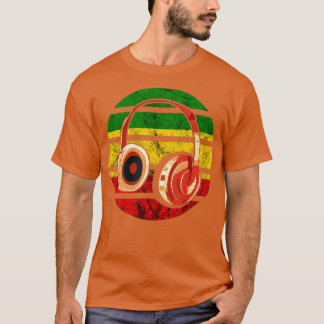 Rasta Reggae Music Headphones Rastafarian Jamaica  T-Shirt