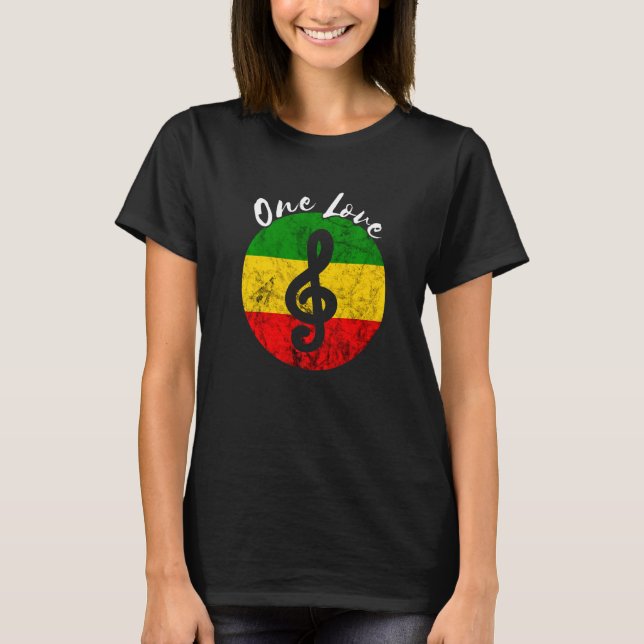 Rasta Reggae Rastafari Roots Music Note One Love H T-Shirt (Front)