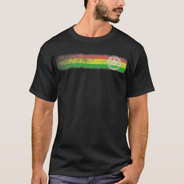 Rasta Reggae Stripes with Star and Cross T-Shirt (Front)