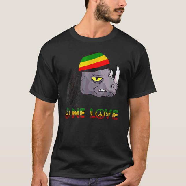 Rasta Rhino Reggae One Love Rastafarian Roots Jama T-Shirt (Front)