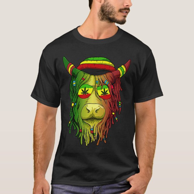 Rasta Scottish Highland Cow  Scottish Stoner Cow T-Shirt (Front)