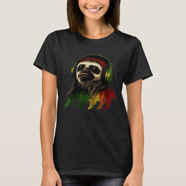 Rasta Sloth Stylish Rastafari Reggae & Jamaica Vib T-Shirt (Front)