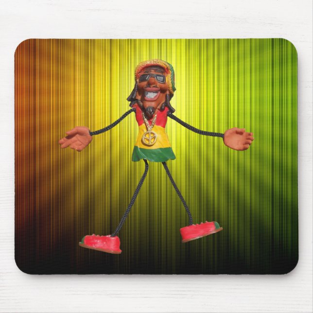 Rasta Stick Figure with Gold Peace Sign Mouse Mat (Front)