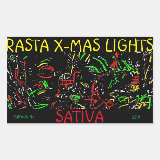 RASTA X-MAS LIGHTS SATIVA RECTANGULAR STICKER