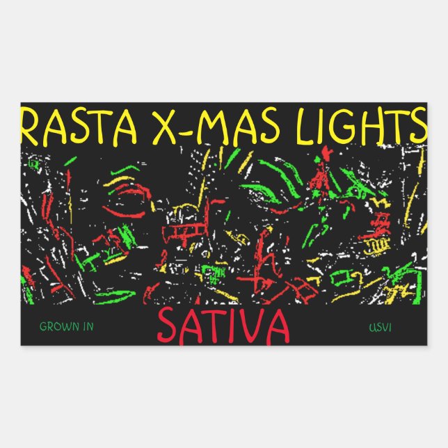 RASTA X-MAS LIGHTS SATIVA RECTANGULAR STICKER (Front)