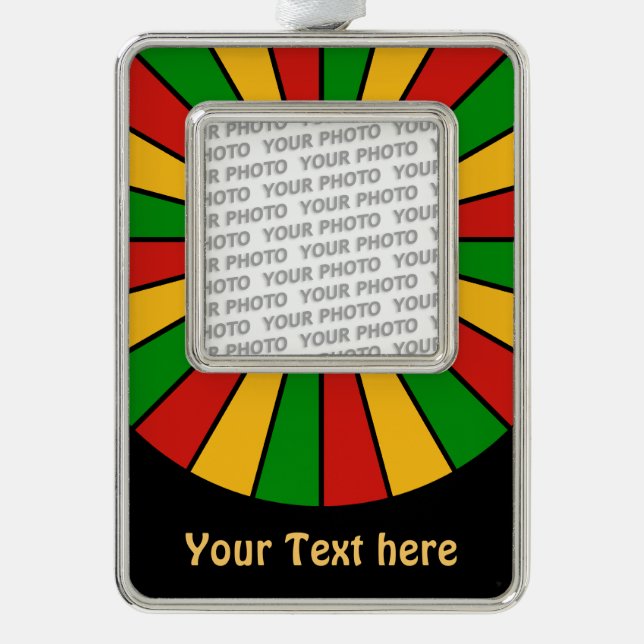 RASTAFARI FLAG BUTTON RAYS + your photo & text Silver Plated Framed Ornament (Front)