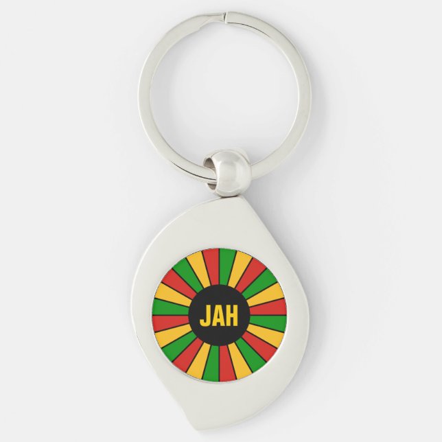 RASTAFARI FLAG BUTTON RAYS + your sign or monogram Key Ring (Front)