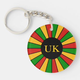 RASTAFARI FLAG BUTTON RAYS + your sign or monogram Key Ring