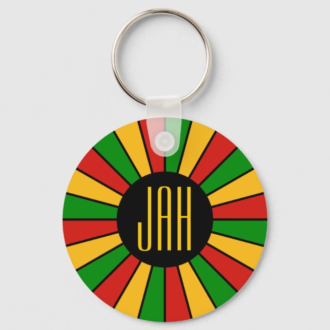 RASTAFARI FLAG BUTTON RAYS + your sign or monogram Key Ring (Front)