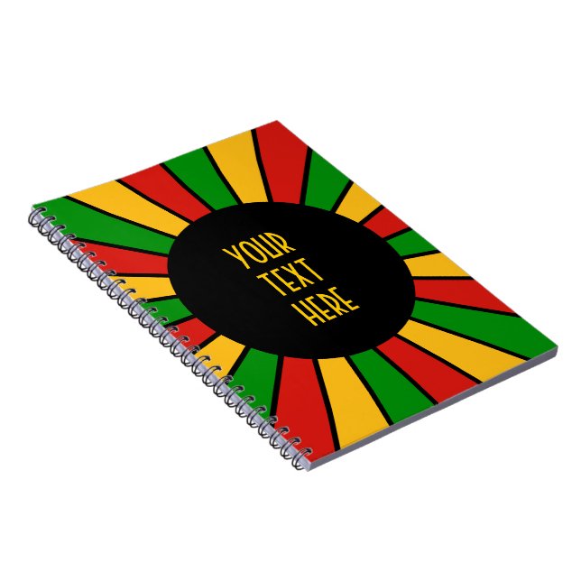 RASTAFARI FLAG BUTTON RAYS + your sign or monogram Notebook (Right Side)