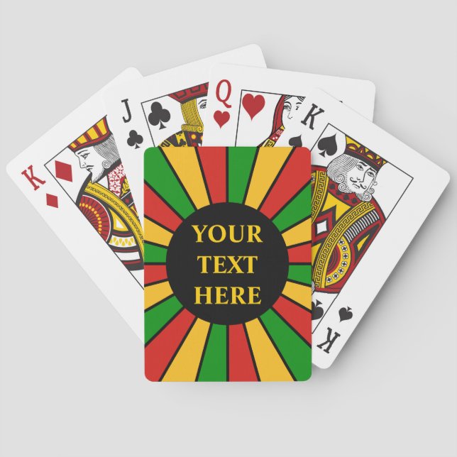 RASTAFARI FLAG BUTTON RAYS + your sign or monogram Playing Cards (Back)