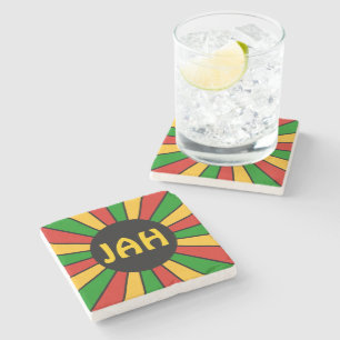 RASTAFARI FLAG BUTTON RAYS + your sign or monogram Stone Coaster