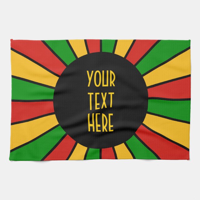 RASTAFARI FLAG BUTTON RAYS + your sign or monogram Tea Towel (Horizontal)