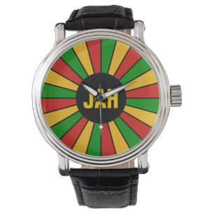 RASTAFARI FLAG BUTTON RAYS + your sign or monogram Watch