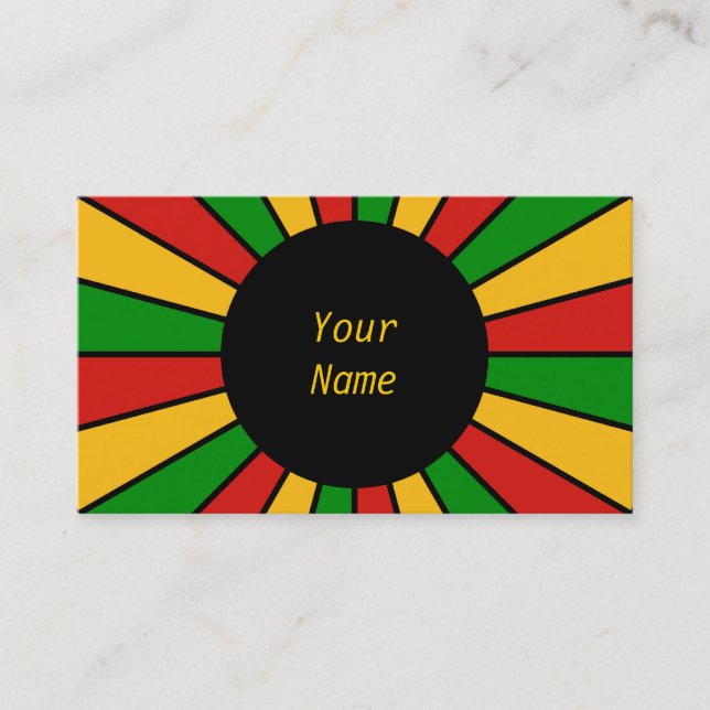 RASTAFARI FLAG BUTTON RAYS + your sign or text Business Card (Front)