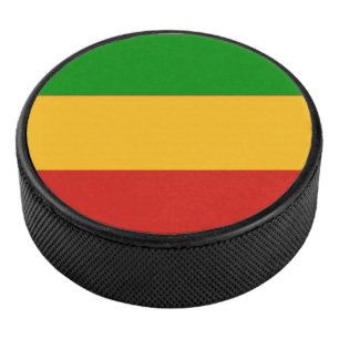 RASTAFARI FLAG COLORS stripes + your ideas Hockey Puck