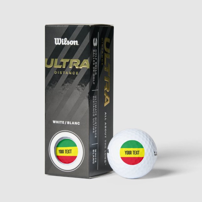 Rastafari flag golf ball set with custom text (Packaging)