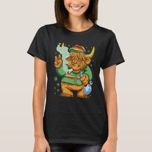 Rastafari Weed Smoking Highland Cow Reggae Funny S T-Shirt