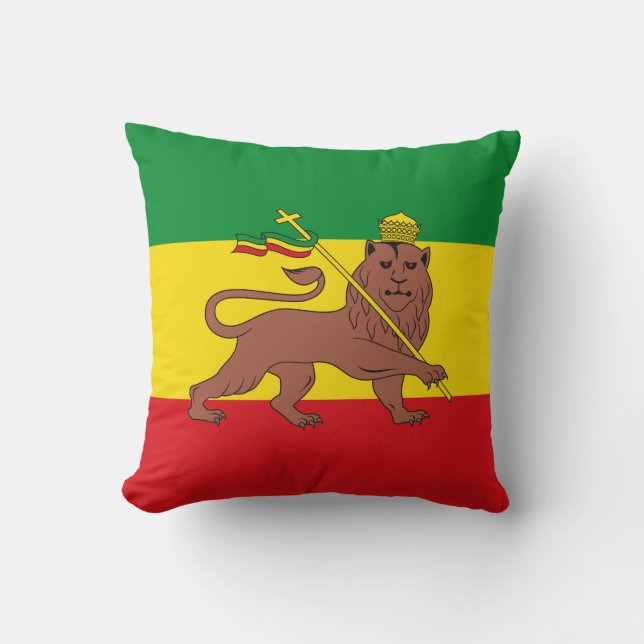 Rastafarian Flag of Ethiopia Lion of Judah Cushion (Front)