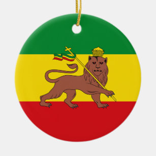 Rastafarian Flag of Ethiopia Lion of Judah Postcar Ceramic Tree Decoration