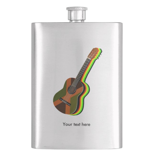 Rastafarian Reggae Guitar Jamaican Flag Hip Flask (Front)