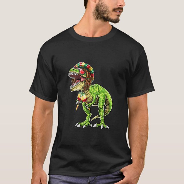 Rastasaurus Rex Rastafarian T Rex Dinosaur Reggae  T-Shirt (Front)