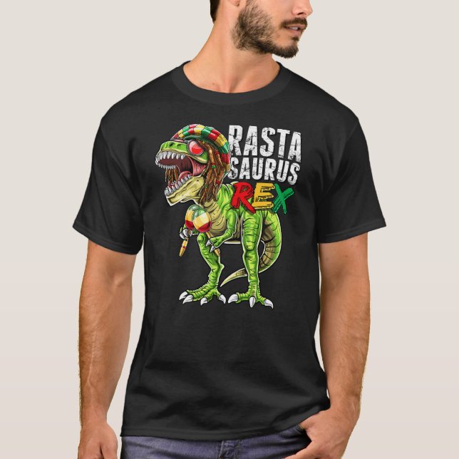 Rastasaurus Rex Rastafarian T Rex Dinosaur Reggae  T-Shirt (Front)