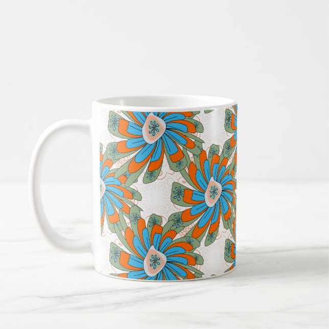Raster Floral Abstract Textile Print Coffee Mug (Left)