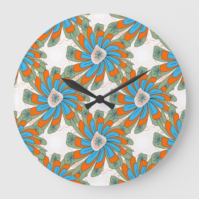 Raster Floral Abstract Textile Print Large Clock (Front)