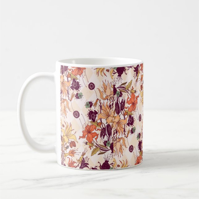 Raster illustration. Light flower pattern on colou Coffee Mug (Left)