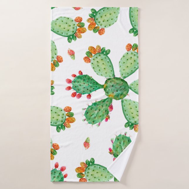 Raster watercolor seamless cactus set background.  bath towel (Bath Towel)