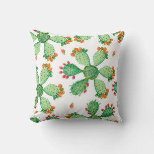 Raster watercolor seamless cactus set background.  cushion
