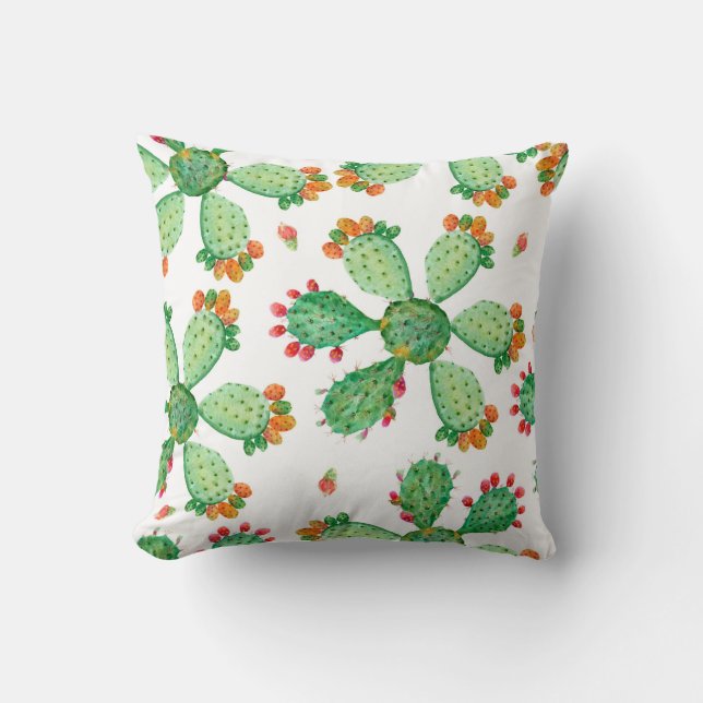 Raster watercolor seamless cactus set background.  cushion (Front)