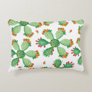 Raster watercolor seamless cactus set background. decorative cushion