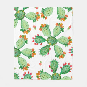 Raster watercolor seamless cactus set background. fleece blanket