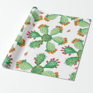 Raster watercolor seamless cactus set background. wrapping paper