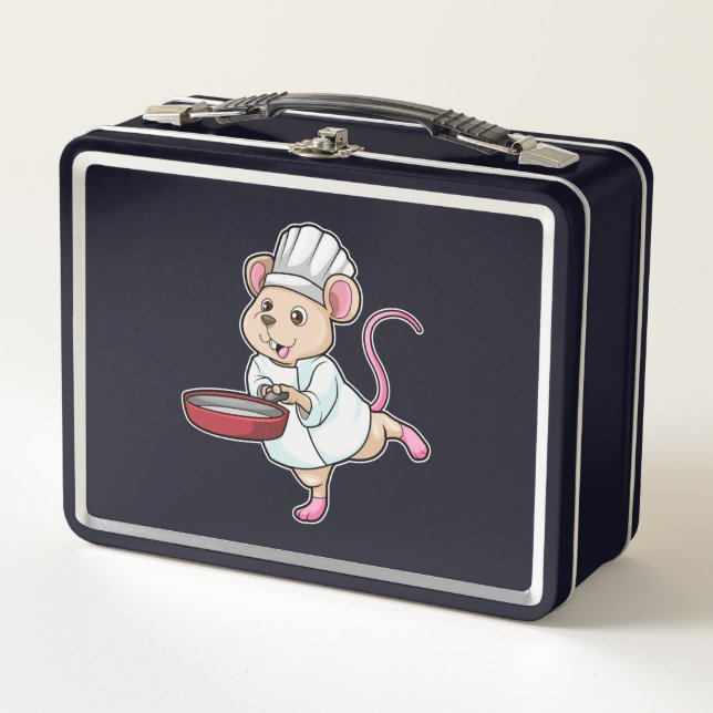 Rat as Cook with Pan & Cooking hat Metal Lunch Box (Front)