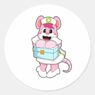 Rat as Nurse with Box Classic Round Sticker