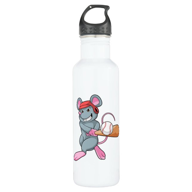Rat at Baseball with Baseball bat & Helmet 710 Ml Water Bottle (Front)