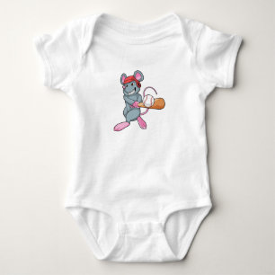 Rat at Baseball with Baseball bat & Helmet Baby Bodysuit