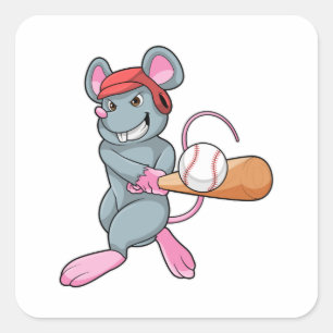 Rat at Baseball with Baseball bat & Helmet Square Sticker