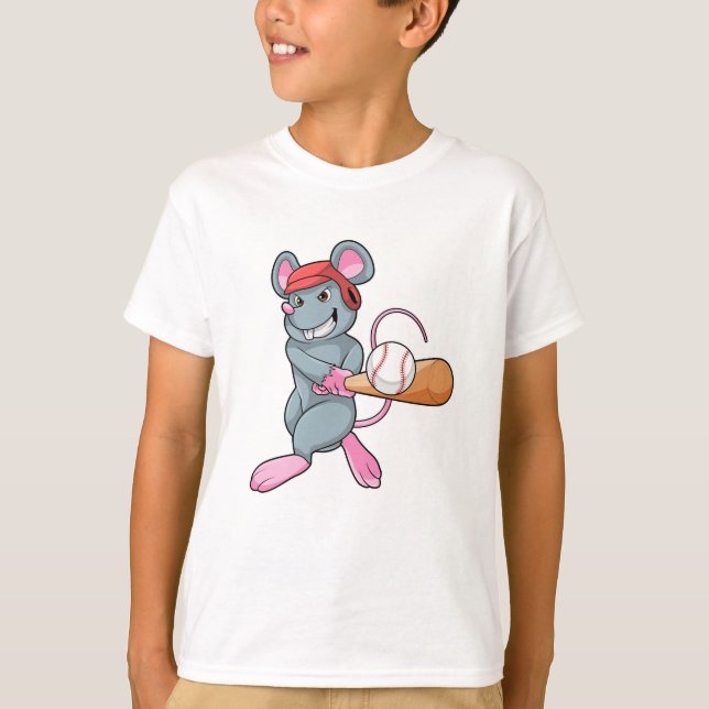 Rat at Baseball with Baseball bat & Helmet T-Shirt (Front)