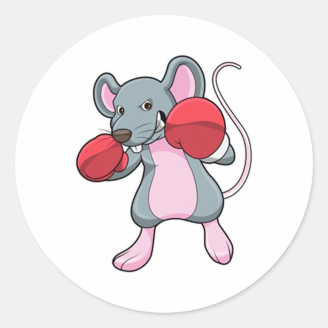 Rat at Boxing with Boxing gloves Classic Round Sticker (Front)