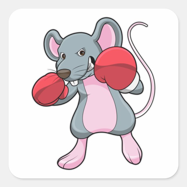 Rat at Boxing with Boxing gloves Square Sticker (Front)