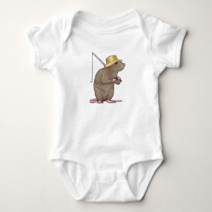 Rat at Fishing with Fishing rod Baby Bodysuit