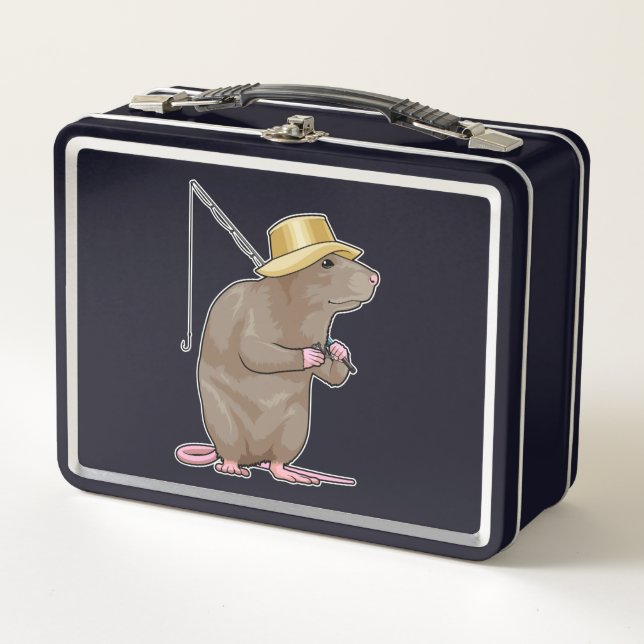 Rat at Fishing with Fishing rod Metal Lunch Box (Front)