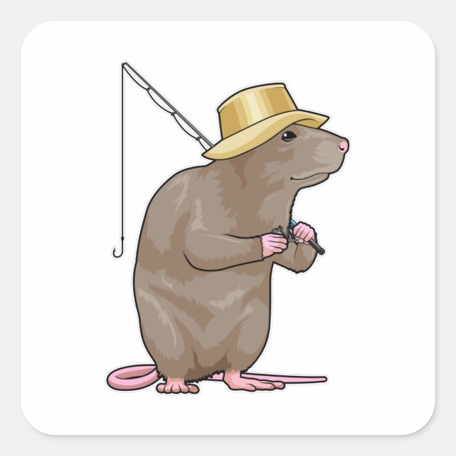 Rat at Fishing with Fishing rod Square Sticker (Front)